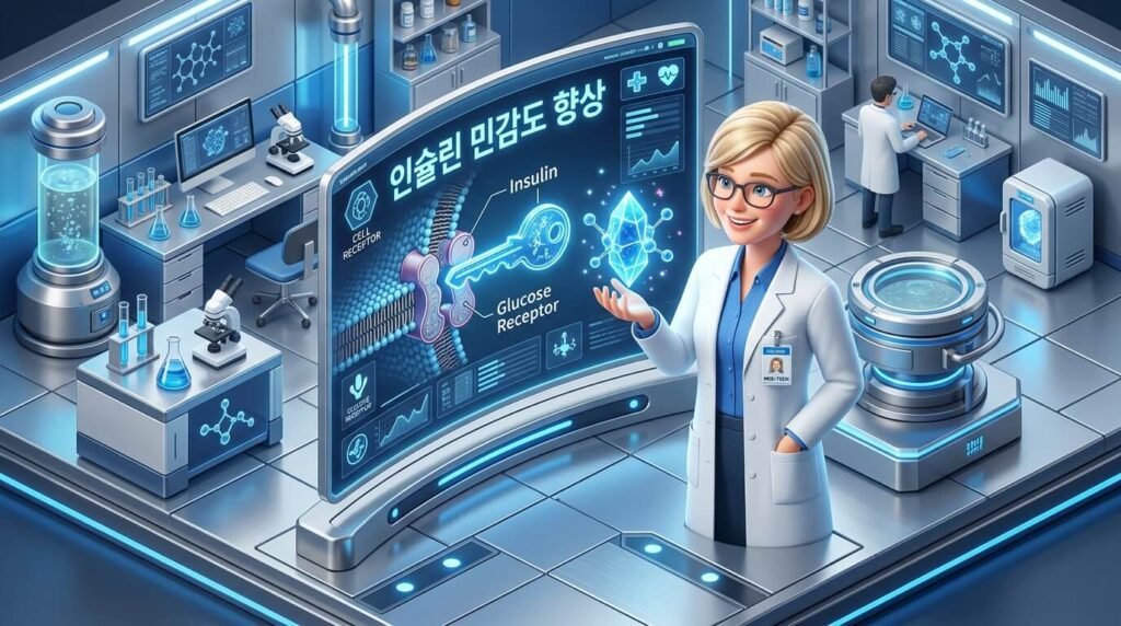 크롬 미네랄이 인슐린 감수성을 높여주는 역할을 묘사한 이미지