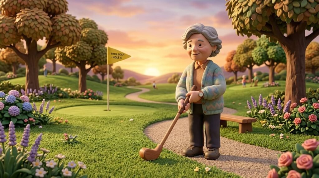 이색 스포츠 비교 분석에서 시니어와 초보자에게 추천하는 파크골프 3D 장면