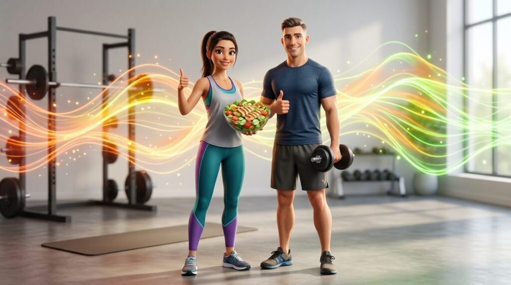 체중 감량 및 기초대사량 높이기를 실천하여 활력이 넘치는 캐릭터들의 모습