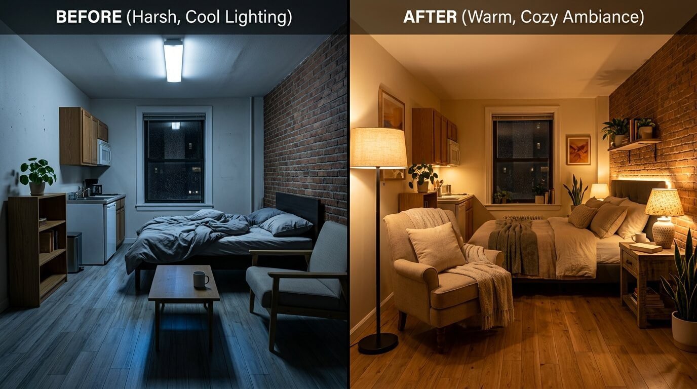 원룸 간접 조명 배치법 “방 분위기는 조명이 8할” 원룸을 감성 카페처럼 만드는 방법