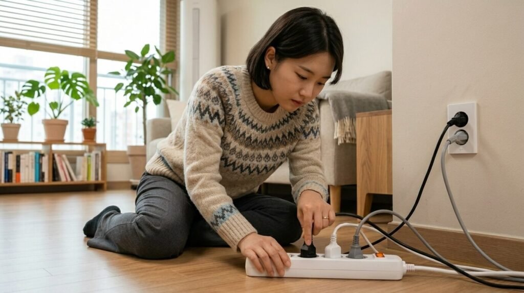 멀티탭 안전하게 사용하는 법을 실천하는 모습