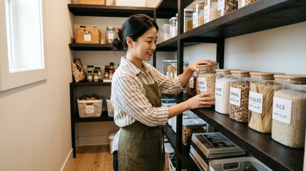 온도 기복이 적은 그늘진 수납장에 밀가루 오래 보관하는 방법을 적용한 모습