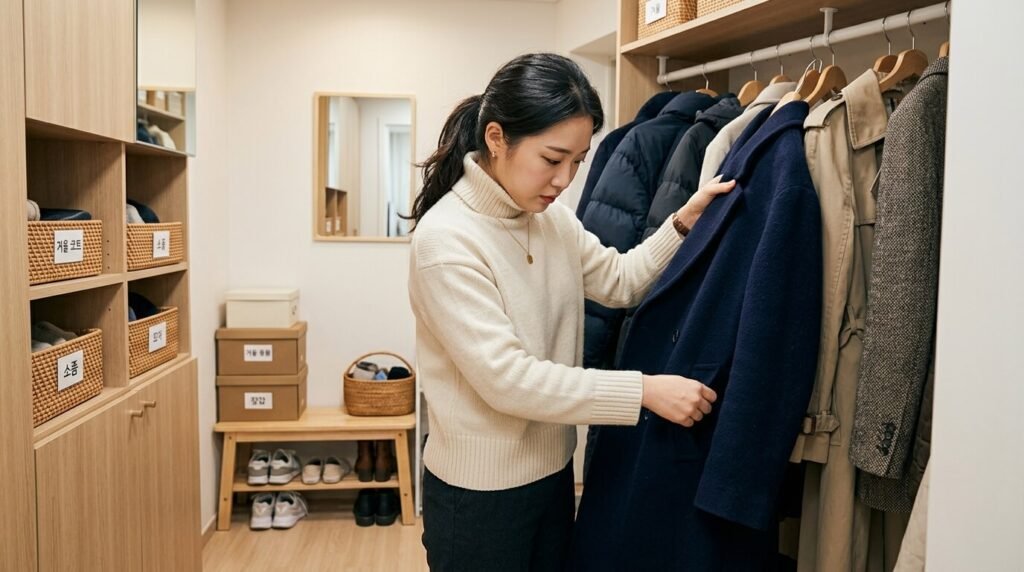 주거 공간 내부의 주요 동선과 외투 주머니를 확인하며 카드 분실 여부를 진단하는 과정