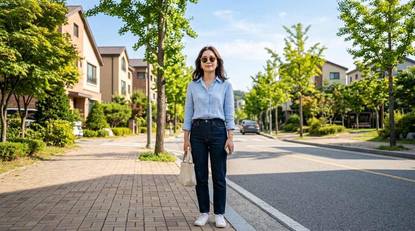 선글라스 렌즈 색상별 차이의 특성을 이해하고 화창한 야외 환경에서 적절한 색상의 선글라스를 착용한 젊은 한국인 여성